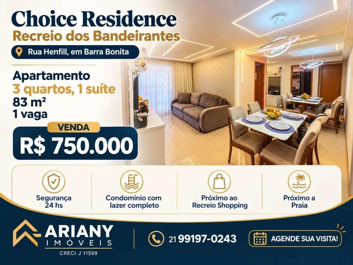 Choice Barra Bonita | Apartamento 3 quartos 83 m² - Recreio @arianyimoveis - Ariany Imóveis e Consultoria Imobiliária