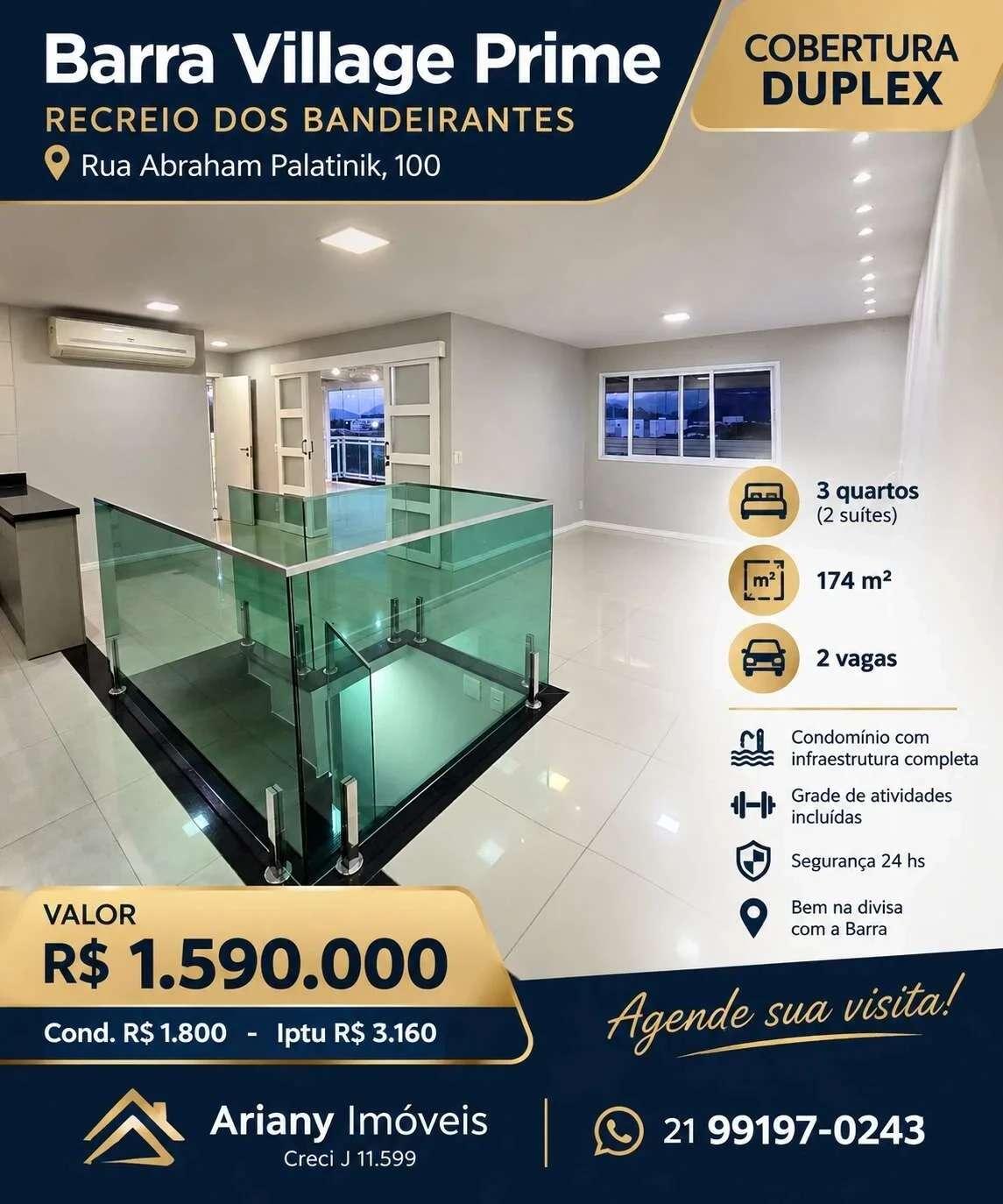 Barra Village Prime | Linda Cobertura 3 Quartos no Recreio @arianyimoveis