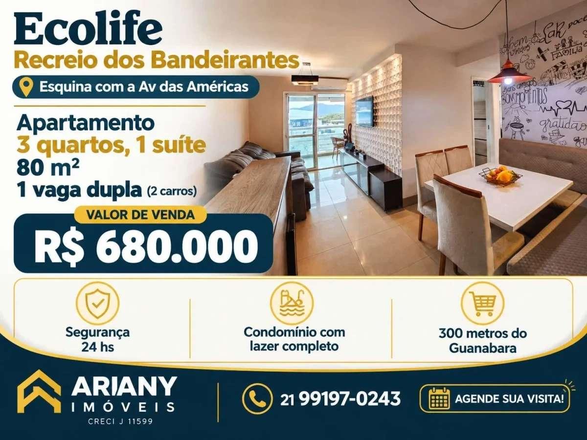 Ecolife Recreio Av das Américas | Apartamento 3 quartos 80 m² @arianyimoveis - Ariany Imóveis e Consultoria Imobiliária
