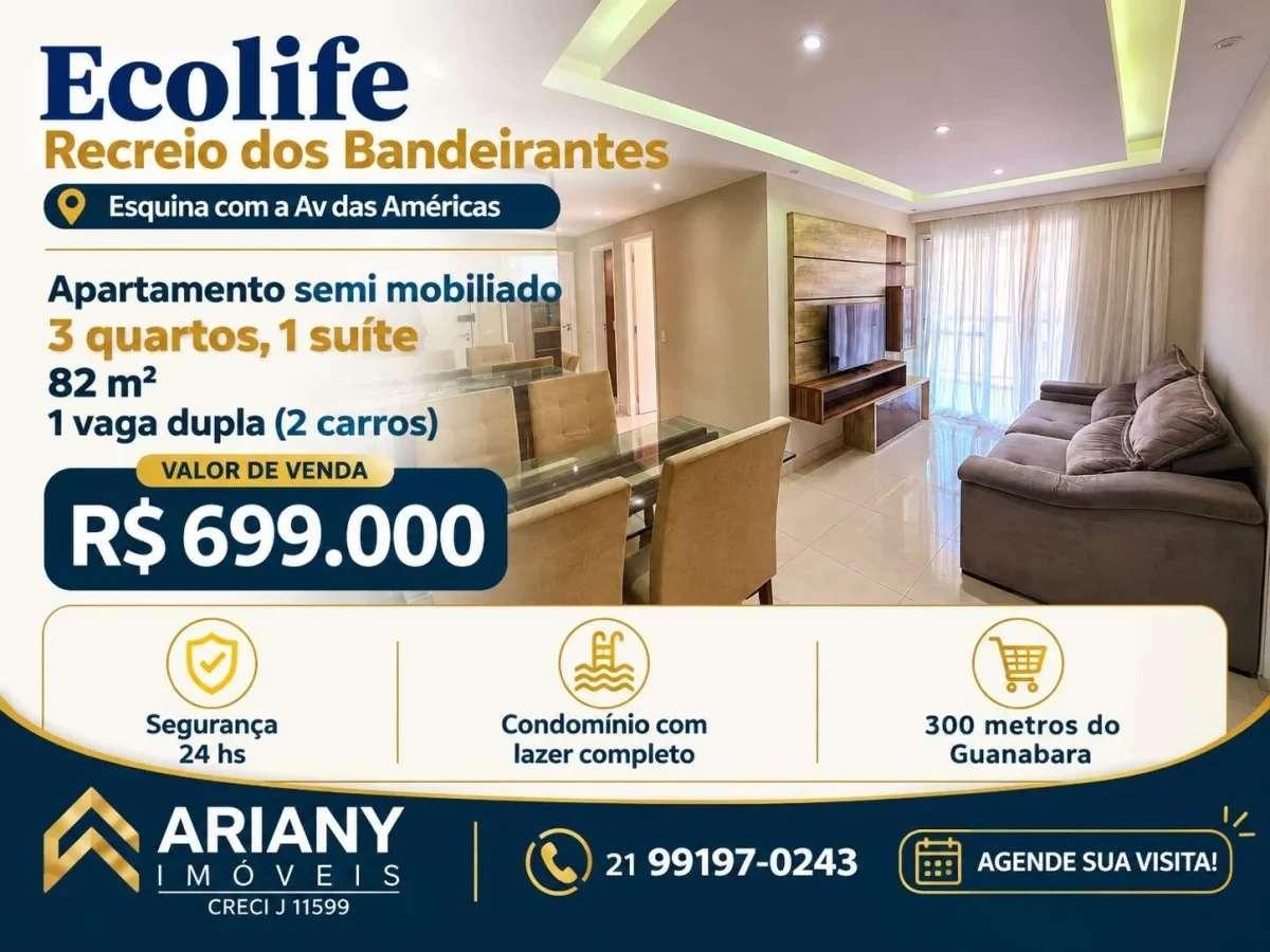 Ecolife Recreio Av das Américas | Apartamento 3 quartos 82 m² @arianyimoveis - Ariany Imóveis e Consultoria Imobiliária