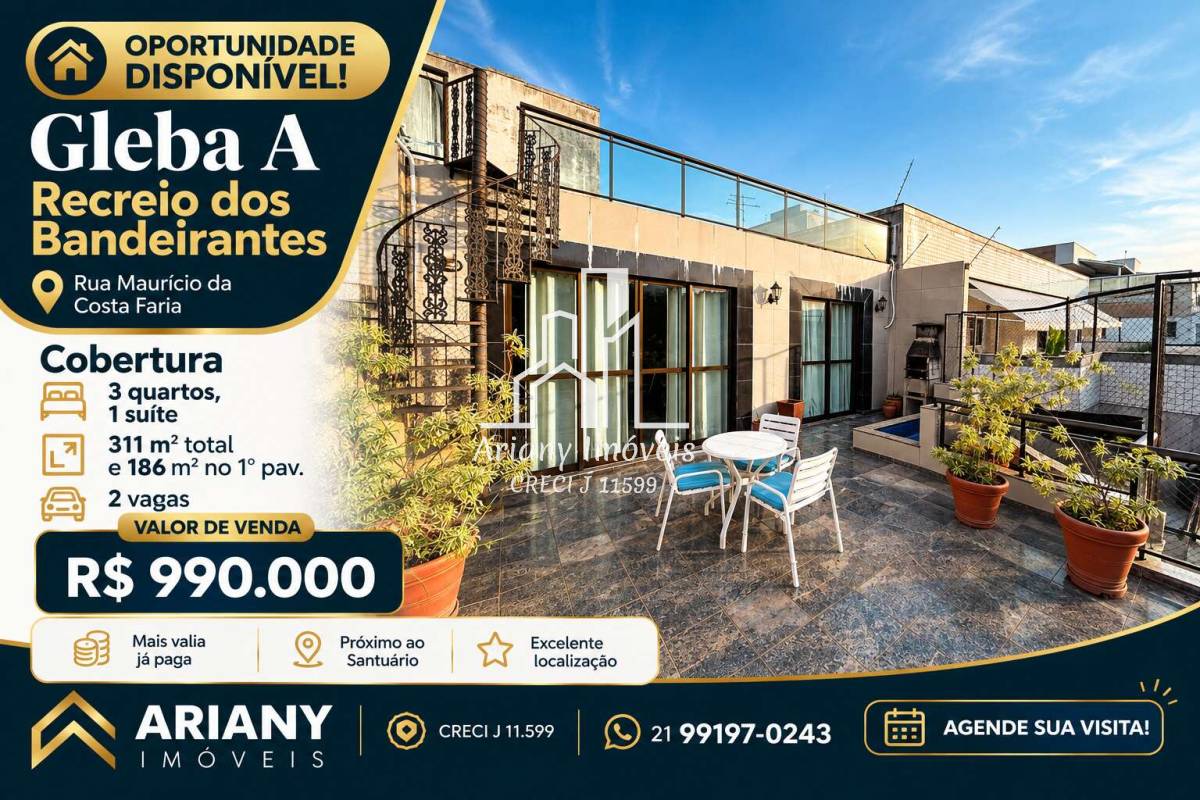 • Gleba A - Cobertura linear 3 quartos na Rua Maurício da Costa Faria - Ariany Imóveis e Consultoria Imobiliária