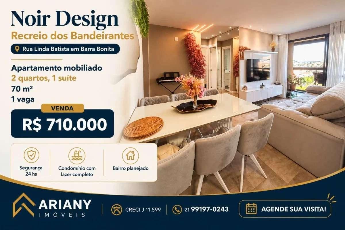 Noir Barra Bonita | Lindo apartamento 2 quartos mobiliado - Recreio @arianyimoveis - Ariany Imóveis e Consultoria Imobiliária