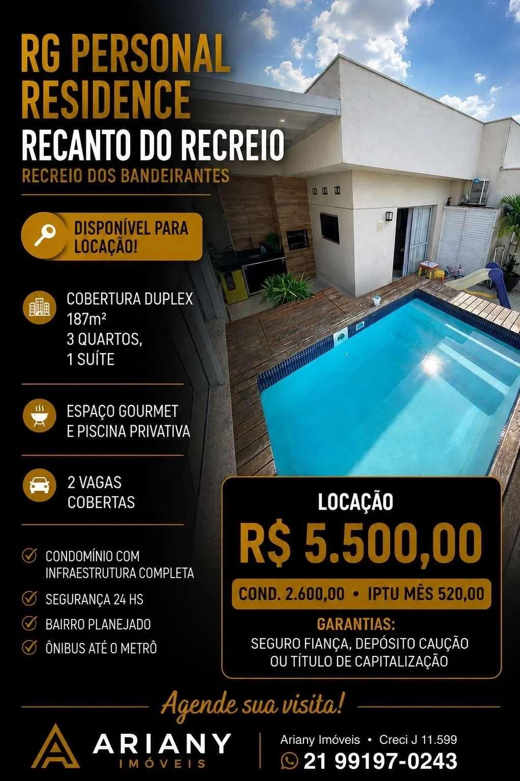 • RG Personal Residence Recreio | Cobertura Duplex 3 quartos  • @arianyimoveis