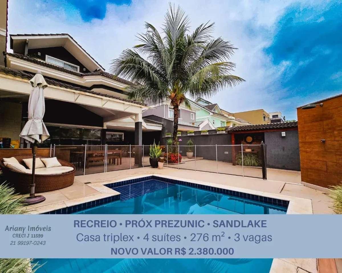 Sand Lake Residencial | Casa triplex 4 suítes 276 m² no Recreio