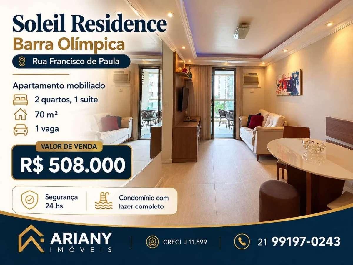 • Soleil | Apartamento mobiliado 2 quartos, 1 suíte 70 m² - Barra Olímpica • @arianyimoveis - Ariany Imóveis e Consultoria Imobiliária