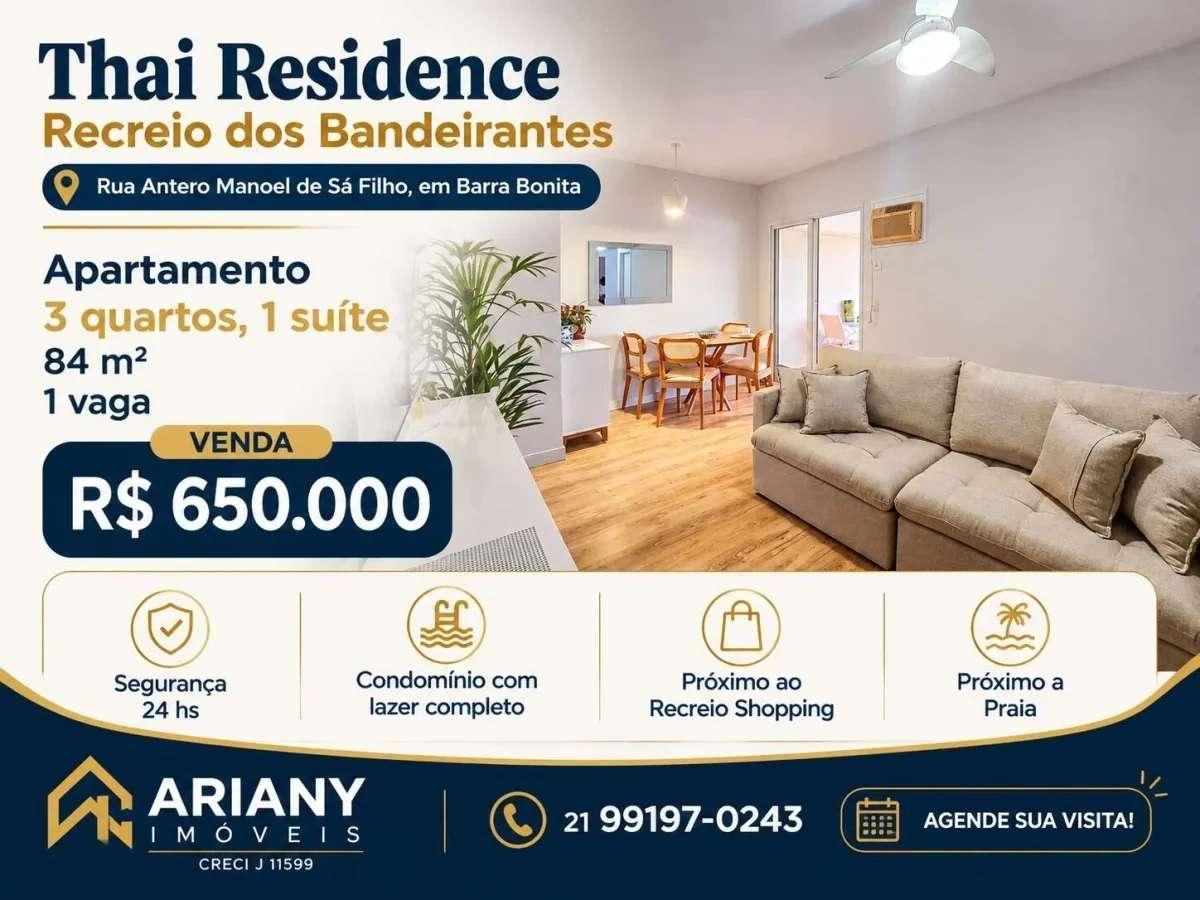 Thai Barra Bonita | Apartamento 3 quartos - Sol da manhã no Recreio @arianyimoveis - Ariany Imóveis e Consultoria Imobiliária
