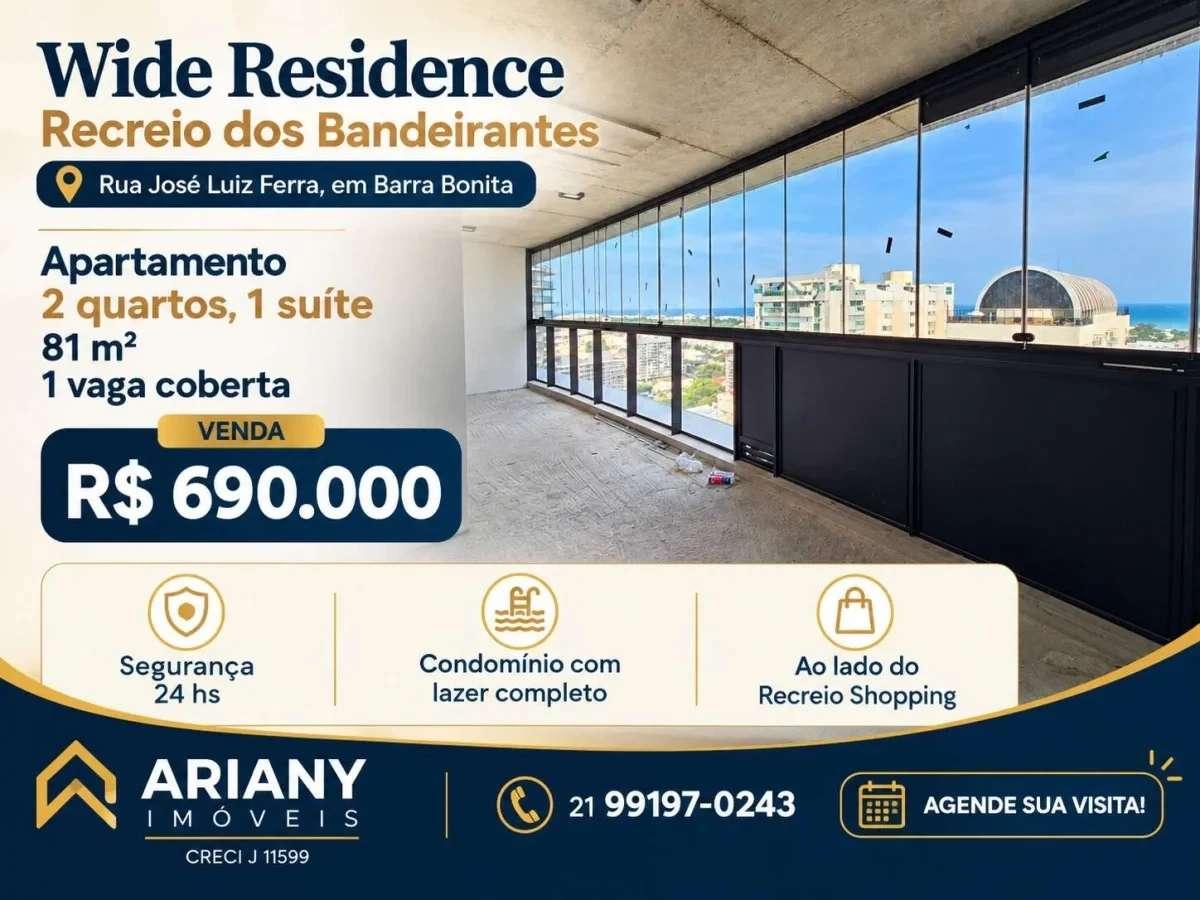 Wide Residence Barra Bonita | Apartamento 2 quartos 80,40 m² - Recreio @arianyimoveis - Ariany Imóveis e Consultoria Imobiliária